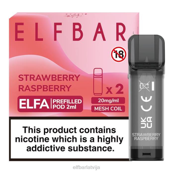 elfbar elfa pildīta pāksts - 2 ml - 20 mg (2 iepakojumi) 8L4F112 zemeņu avenes