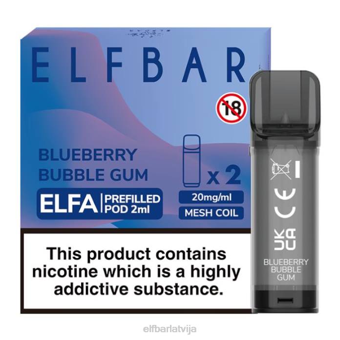 elfbar elfa pildīta pāksts - 2 ml - 20 mg (2 iepakojumi) 8L4F126 melleņu gumija