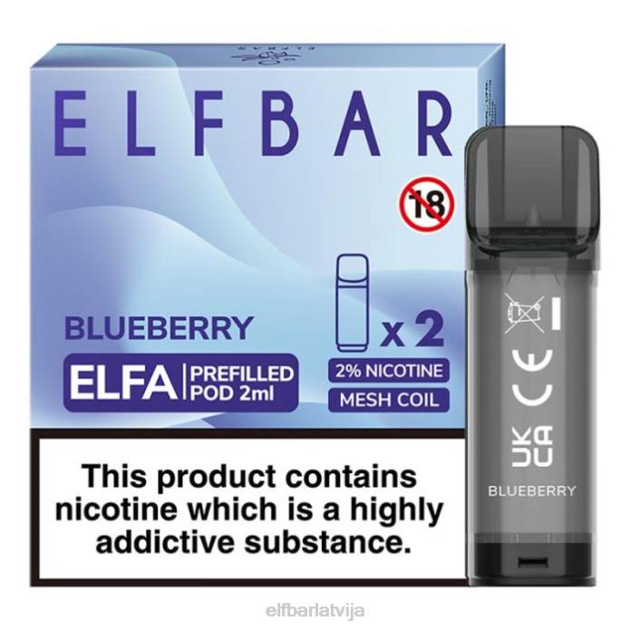 elfbar elfa pildīta pāksts - 2 ml - 20 mg (2 iepakojumi) 8L4F129 zemeņu aveņu ķiršu ledus